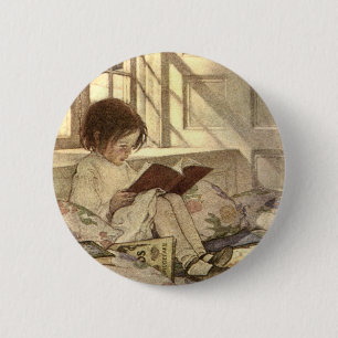 Bóton Redondo 5.08cm Criança do vintage que lê um livro, Jessie Willc