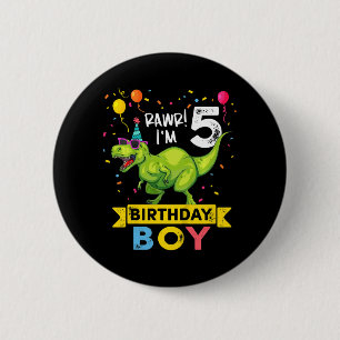 Bóton Redondo 5.08cm Crianças de 5 anos 5 de aniversário Garoto T Rex D