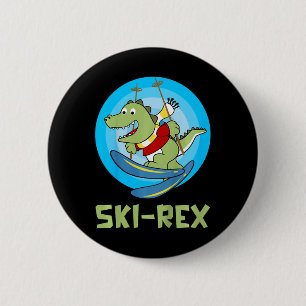 Bóton Redondo 5.08cm Crianças Esquiam Ski-rex Dinossauro Engraçado Cria