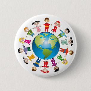 Bóton Redondo 5.08cm Crianças felizes do Pin Unity One World Button