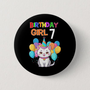 Bóton Redondo 5.08cm Crianças Gato Aniversário 7 Festas de aniversário