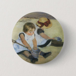 Bóton Redondo 5.08cm Crianças jogando na praia por Mary Cassatt