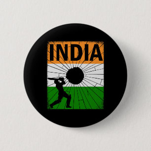 Bóton Redondo 5.08cm Cricket da Índia com pincelada da bandeira indiana