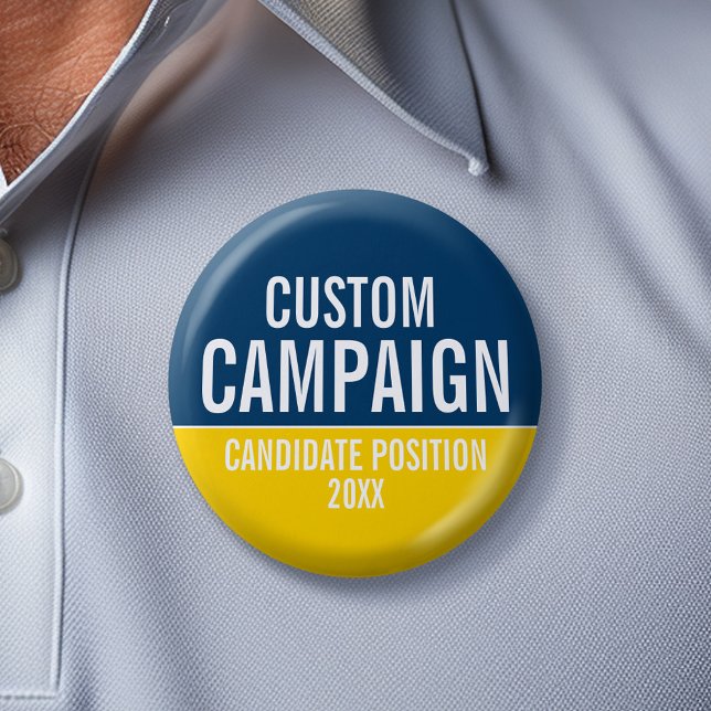 Bóton Redondo 5.08cm Crie a sua própria engrenagem da campanha - Amarel (Custom Campaign Gear -- Create your own election swag for any candidate)