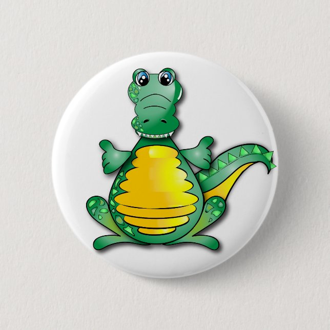 Bóton Redondo 5.08cm Crocodilo feliz amarelo verde (Frente)