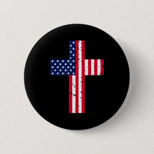 Bóton Redondo 5.08cm Cruz Bandeira EUA Cristã Religiosa América Fé