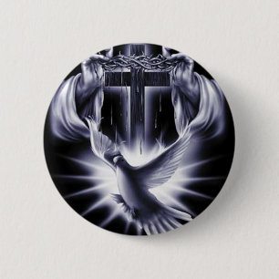 Bóton Redondo 5.08cm Cruz branca com pomba