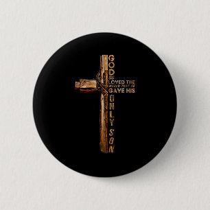 Bóton Redondo 5.08cm Cruz de Cristo Cristão João 3 16 Deus Amou Tanto O