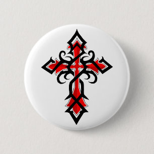 Bóton Redondo 5.08cm Cruz decorativa vermelha e preta de Jesus Cristo