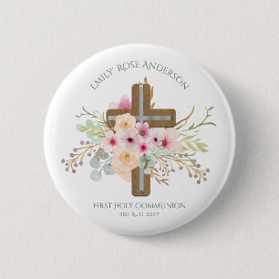 Bóton Redondo 5.08cm Cruz Floral Personalizada da Comunidade