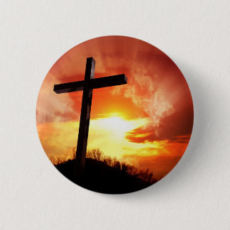 Bóton Redondo 5.08cm Cruz Religiosa da Páscoa ao Pôr do Sol
