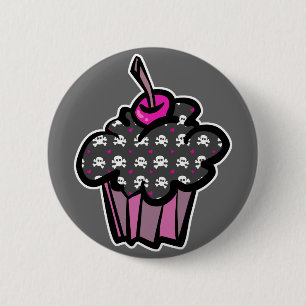 Bóton Redondo 5.08cm cupcake de caveira gótica ossos cruzados