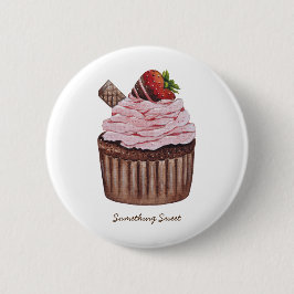 Bóton Redondo 5.08cm Cupcake De Morango Cujo Cama É Em Aquarela