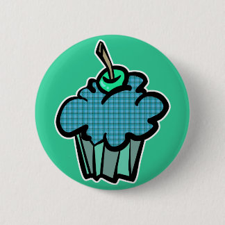 Bóton Redondo 5.08cm cupcake de xadrez de tartan azul