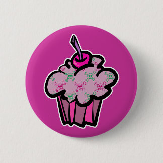 Bóton Redondo 5.08cm cupcake rosa punk crânio ossos cruzados
