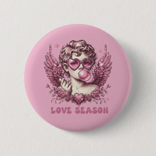 Bóton Redondo 5.08cm Cupido com Aromas com Óculos Rosa e Goma-Bolha