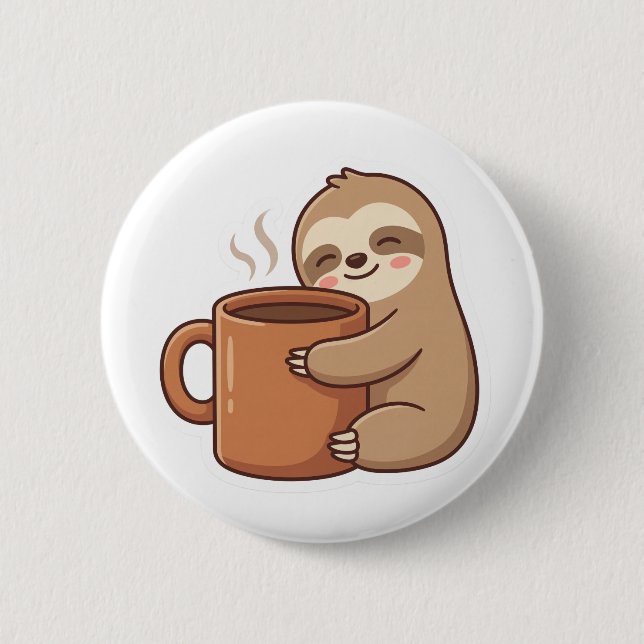 Bóton Redondo 5.08cm Current Mood Sloth Coffee Pin Button (Frente)