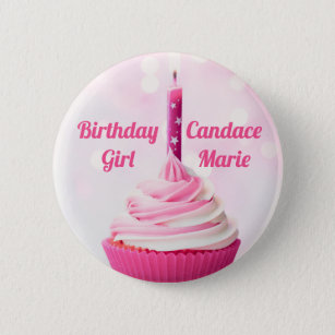 Bóton Redondo 5.08cm Custom Birthday Girl Pretty Pink Cupcake Photo