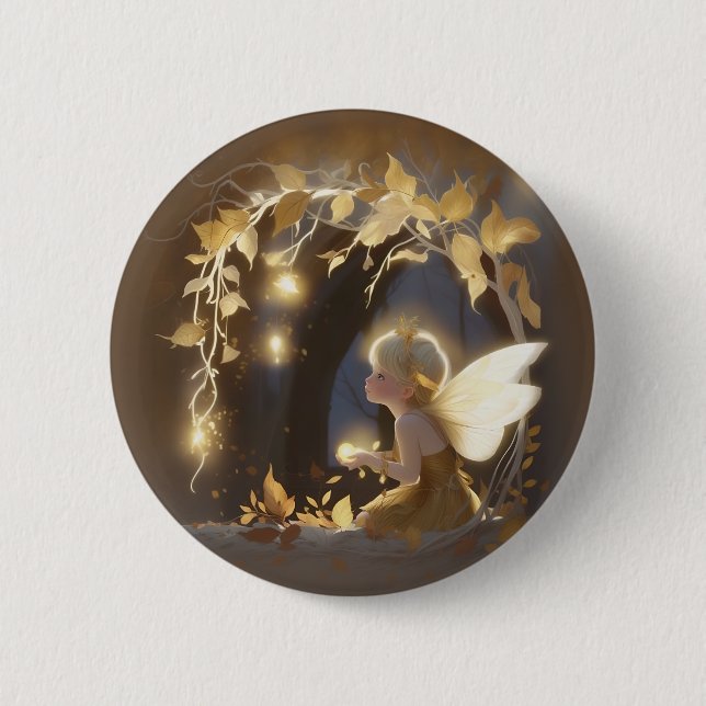 Bóton Redondo 5.08cm Cute Autumn Fairy with Glowing Flowers (Frente)