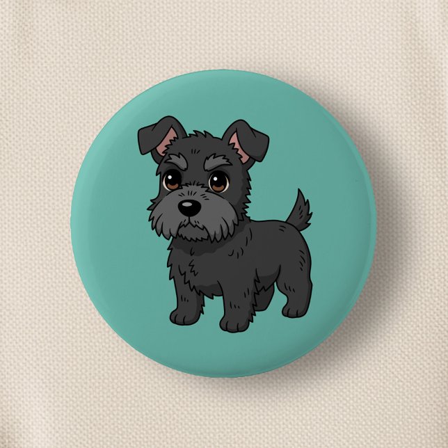 Bóton Redondo 5.08cm Cute Black Scottish Terrier Dog Green (Criador carregado)