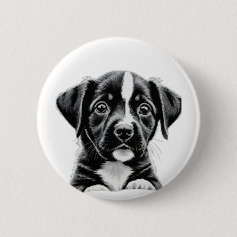 Bóton Redondo 5.08cm Cute Black & White Puppy – Adorable Dog Button