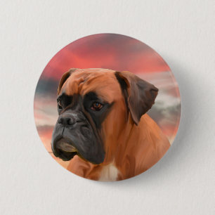 Bóton Redondo 5.08cm Cute Boxer Dog Pintura de Arte a Óleo de Aquarela