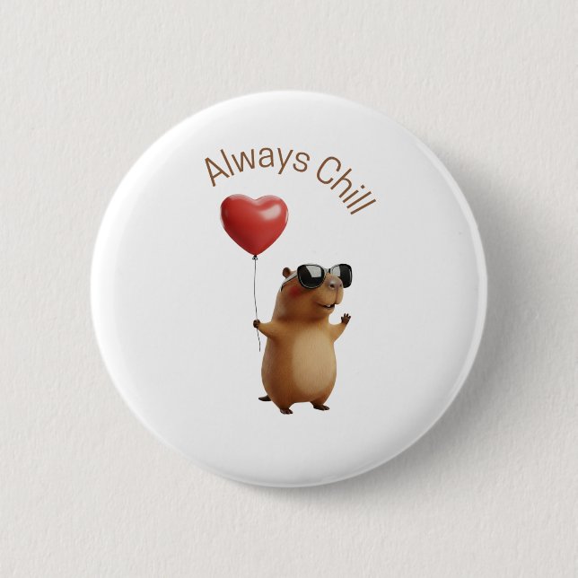 Bóton Redondo 5.08cm Cute Capybara Always Chill Heart Balloon Pin Butto (Frente)