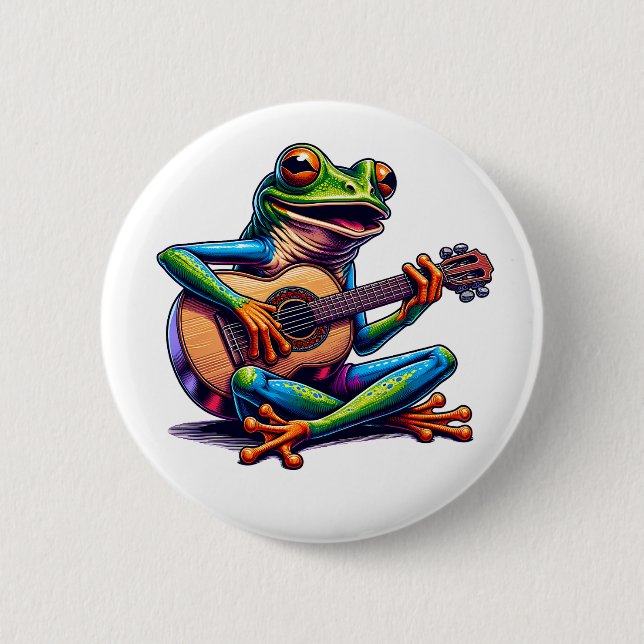 Bóton Redondo 5.08cm Cute Frog Playing a Guitar (Frente)