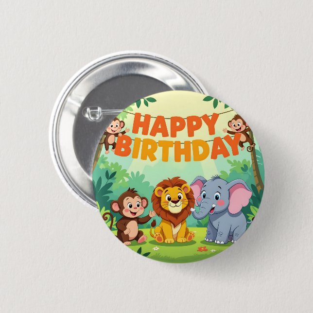 Bóton Redondo 5.08cm Cute Happy Birthday safari theme (Frente & Verso)