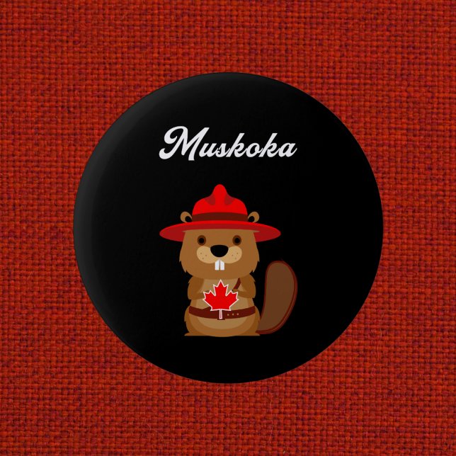 Bóton Redondo 5.08cm Cute Muskoka Canada Beaver com Red Hat Dark (Criador carregado)