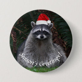 Bóton Redondo 5.08cm Cute Raccoon Vestindo Feriado Vermelho Santa Hat