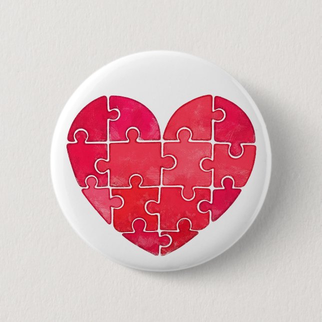 Bóton Redondo 5.08cm Cute red puzzle heart watercolor (Frente)