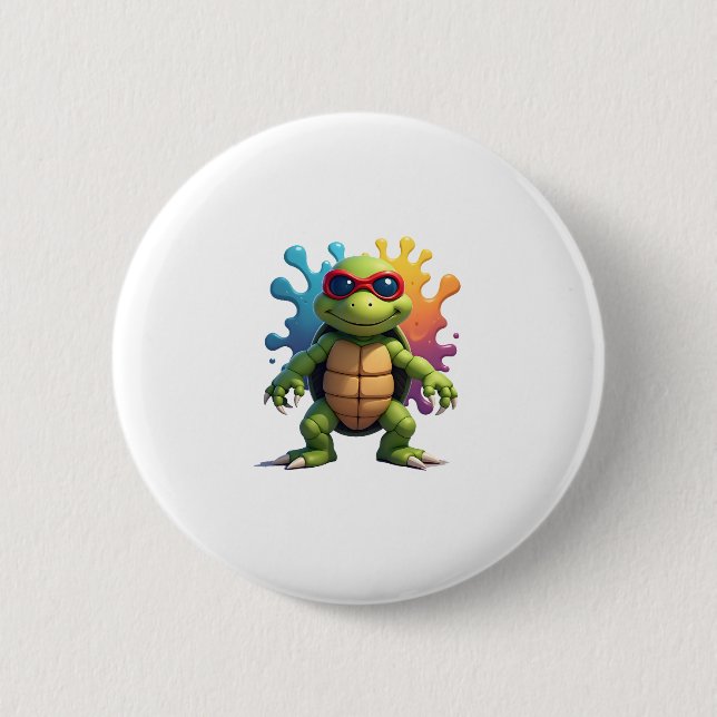 Bóton Redondo 5.08cm Cute Turtle Wearing Sunglasses Paint Splash Sea An (Frente)