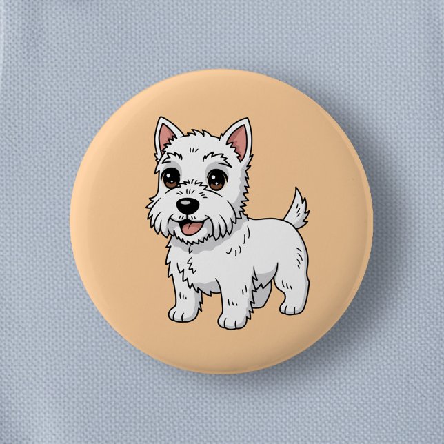Bóton Redondo 5.08cm Cute West Highland White Terrier Dog Beige (Criador carregado)