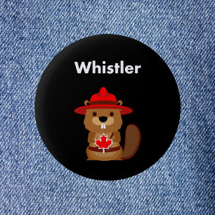 Bóton Redondo 5.08cm Cute Whistler Canada Beaver com Maple Leaf Dark