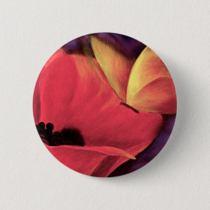 Bóton Redondo 5.08cm Da arte vermelha da papoila da borboleta pintura