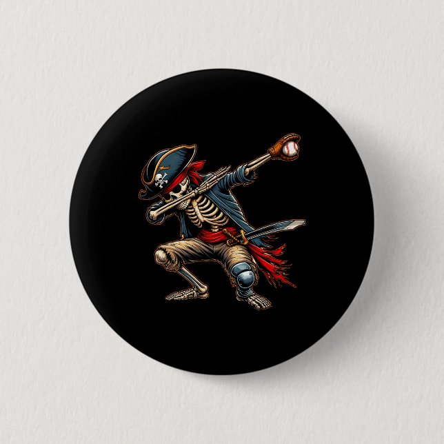 Bóton Redondo 5.08cm Dab Skeleton Dabbing Skeleton Pirate Baseball (Frente)