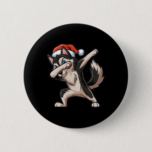 Bóton Redondo 5.08cm Dabbing Siberian Husky Santa Hat Natal Dab Dan