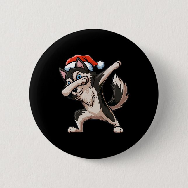 Bóton Redondo 5.08cm Dabbing Siberian Husky Santa Hat Natal Dab Dan (Frente)