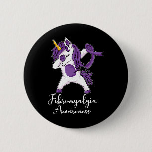 Bóton Redondo 5.08cm Dabbing Unicorn Purple Ribbon Fibromialgia Awarene
