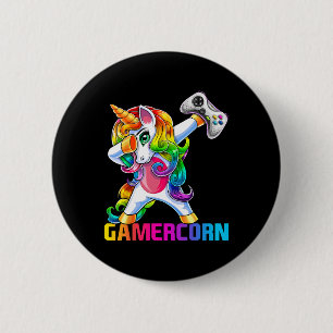 Bóton Redondo 5.08cm Dabbing Unicorn Video Game Controller Gamer Girl