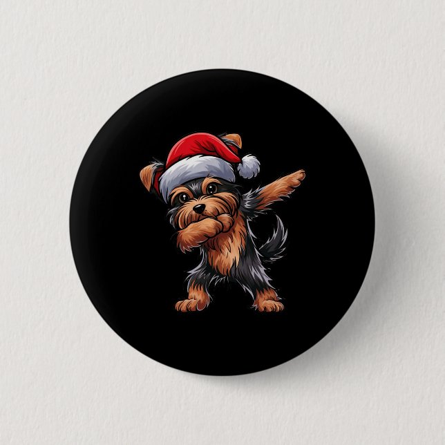Bóton Redondo 5.08cm Dabbing Yorkshire Terrier Santa Hat (Frente)