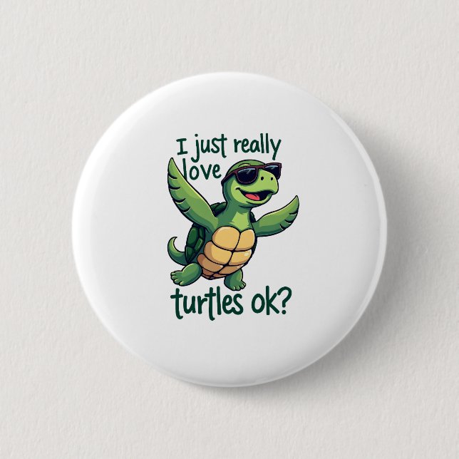 Bóton Redondo 5.08cm Dabling Sea Turtle Eu Adoro Tartarugas Ok_ (Frente)