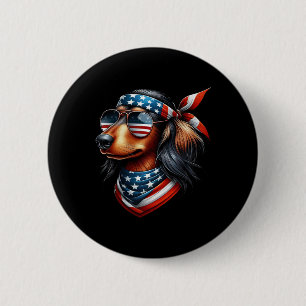 Bóton Redondo 5.08cm Dachshund American Flag Dos Eua Pulseia 4 De Julho