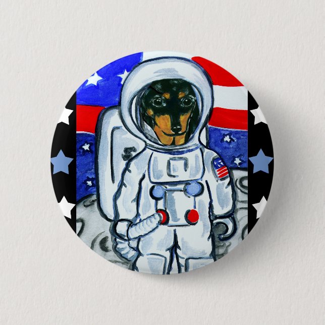 Bóton Redondo 5.08cm dachshund astronauta (Frente)