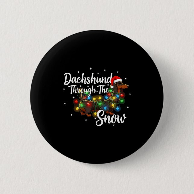 Bóton Redondo 5.08cm Dachshund Christmas Pajamas Shirt Dachshund Throug (Frente)