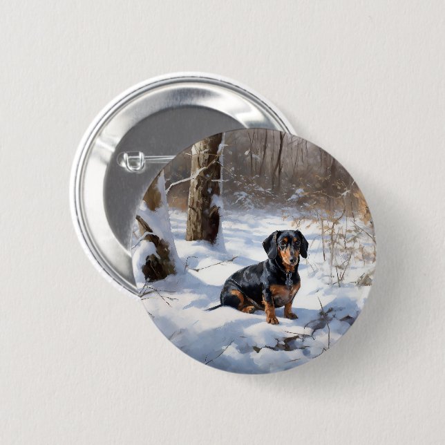 Bóton Redondo 5.08cm Dachshund Deixe Nevar Natal (Frente & Verso)
