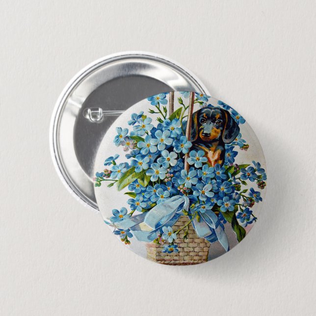 Bóton Redondo 5.08cm Dachshund e Forget-Me-Nots (Frente & Verso)