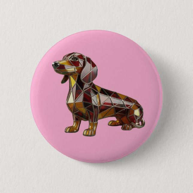 Bóton Redondo 5.08cm Dachshund Stained Glass Button (Frente)