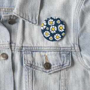 Bóton Redondo 5.08cm Daisy Pattern, Floral Pattern, White Daisies